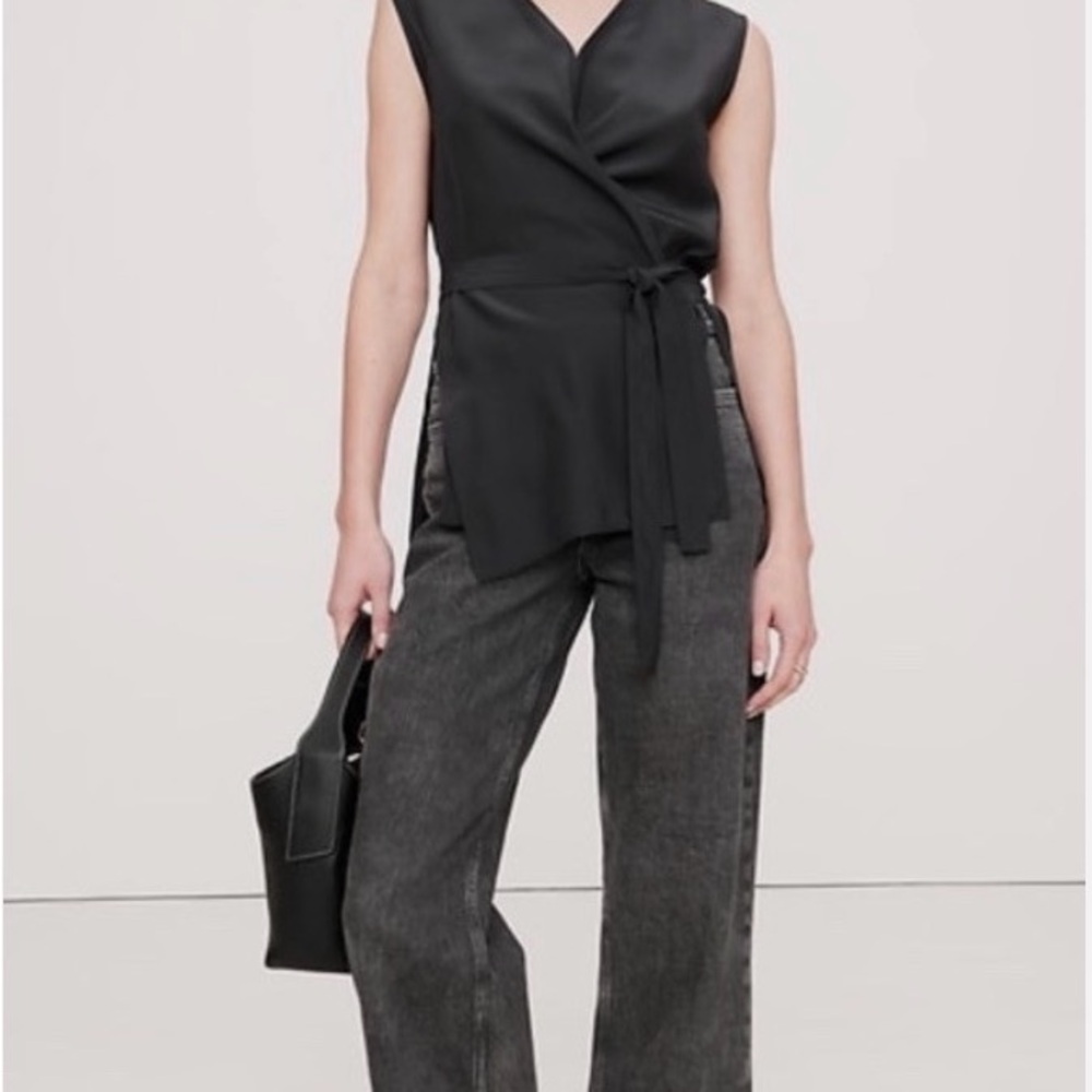 Banana Republic 100% Silk Black Wrap Top